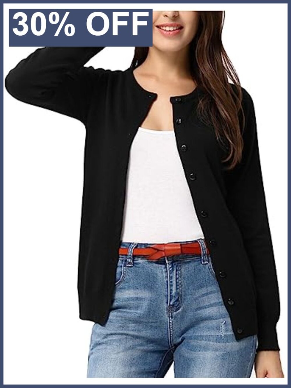 Lightweight Knit Button Down Cardigan Crew Neck Long Sleeve Layer